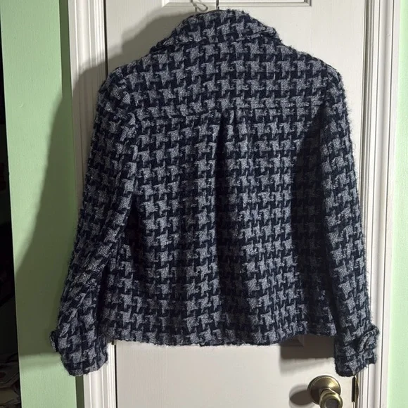 Max Mara Weekend Blue Wool Mohair Alpaca Houndstooth Crop Coat Jacket Size 4 - Picture 10 of 12